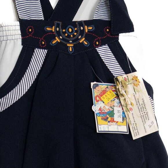 Vintage-Style Navy Blue Size 18M Toddler Romper W/ Embroidered Details & Striped - Picture 3 of 8